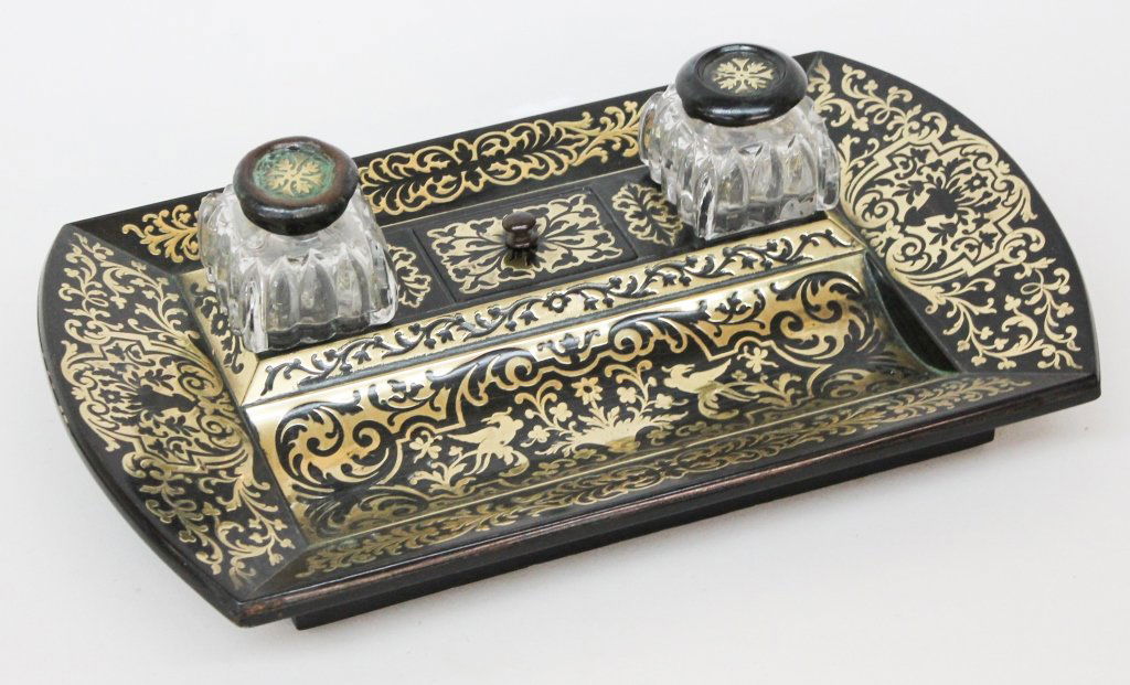 Fine British Regency Inlaid Brass Ink Stand (1 of 1)