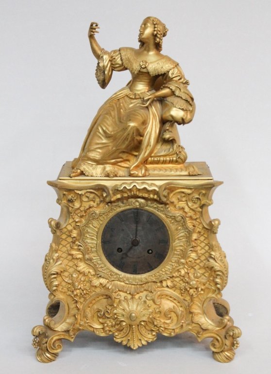 French Gilded Bronze Figural Mantel Clock (1 of 2)