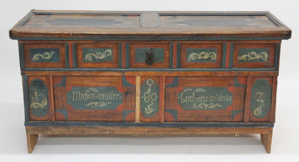 German or Dutch Painted Dowry Chest (1 of 2)