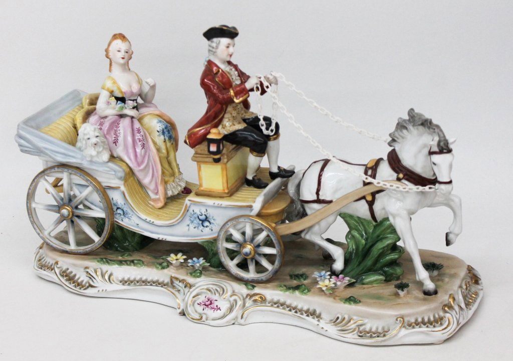 Dreseden Porcelain Figural Horse & Carriage (1 of 1)