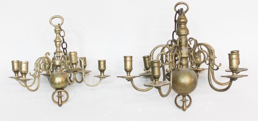 Two Antique Brass Candleholder Chandeliers (1 of 1)