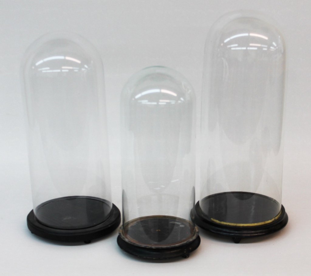 Three Antique Blown Glass Specimen or Clock Domes (1 of 1)