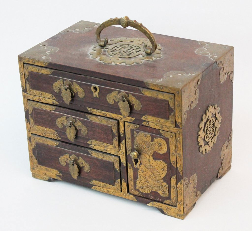 Fine Antique Chinese Hardwood Brass-Bound Box (1 of 4)