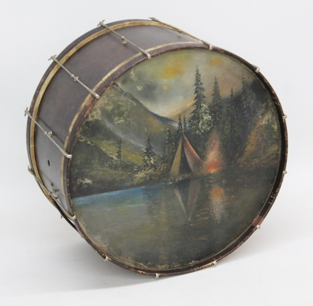 Unusual American Folk Art Painted Drum (1 of 1)