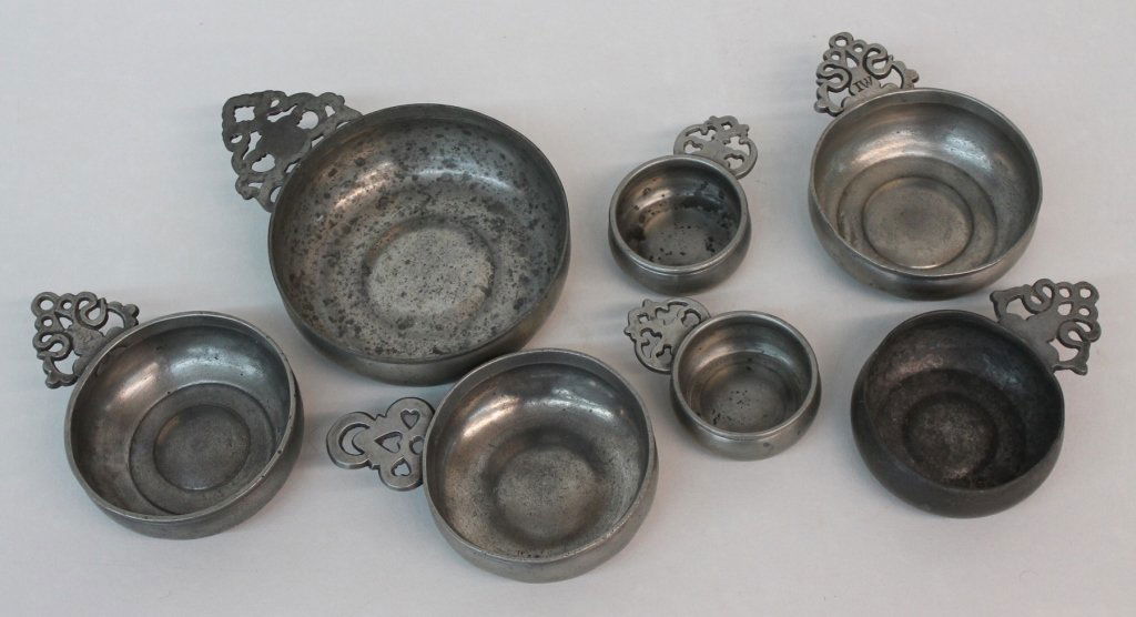 Collection Seven Early Pewter Porringers (1 of 1)