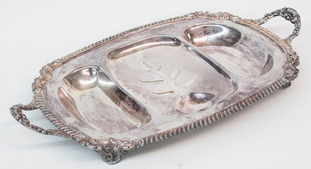 Georgian Style Silver Plated Serving Tray: early 20th century. W25" D14" H3 1/4"