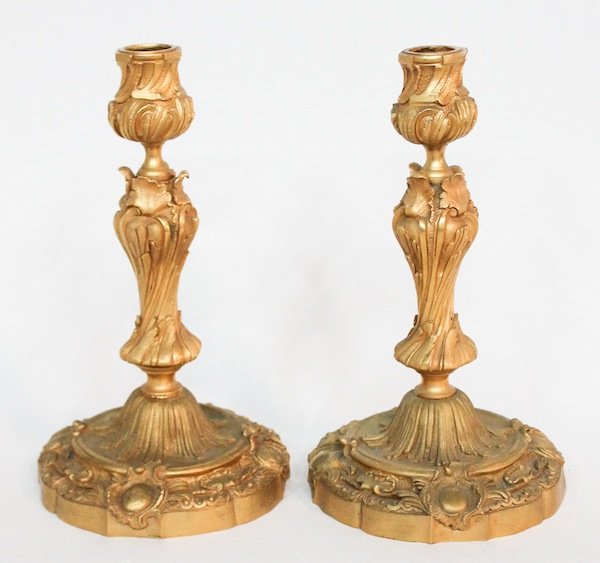 Excellent Pair Signed French Gilt Bronze Candlesticks (1 of 7)
