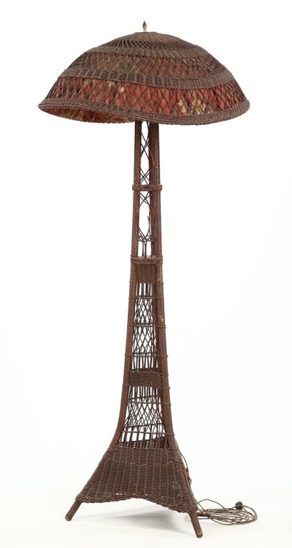 Antique American Floor Lamp: early 20th century. having tight woven construction with old surface. H72" W32" Private collection of Mr. Terry Ferrell, Edgefield, South Carolina