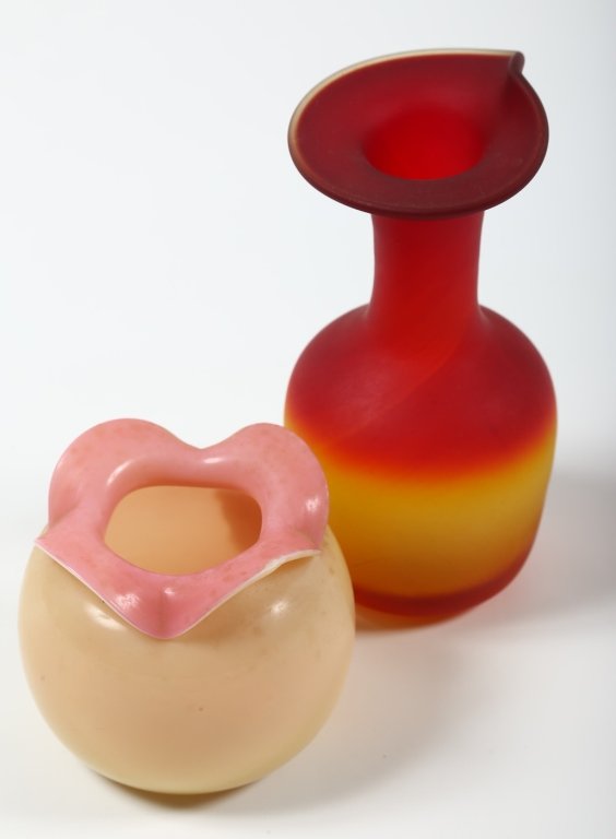 Two Antique Peach Blown Glass Vases (1 of 1)
