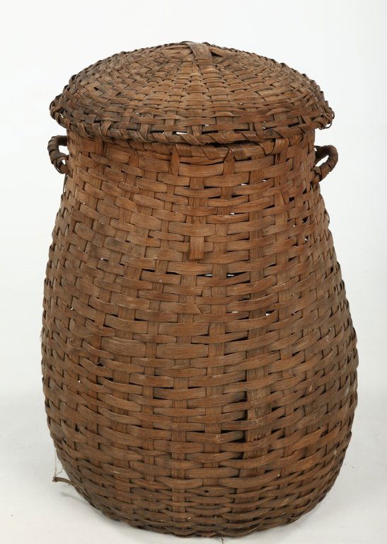 Large Antique Split Oak Lidded Feather Basket (1 of 3)