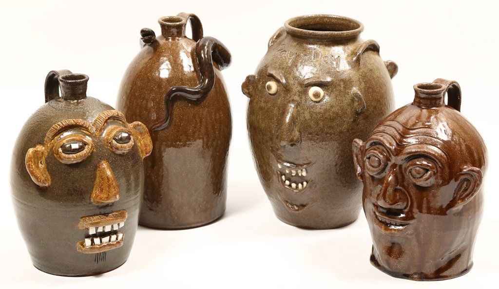 Four Southern Stoneware Face Jugs (1 of 1)
