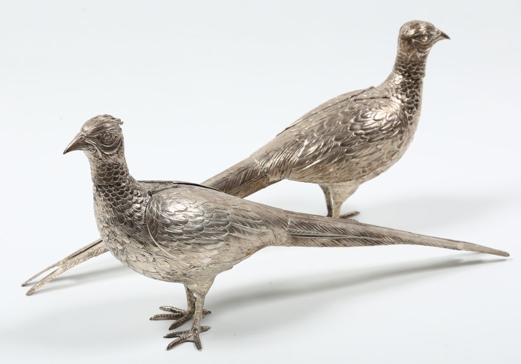 Very Fine Pair German Figural Silver Pheasants (1 of 3)