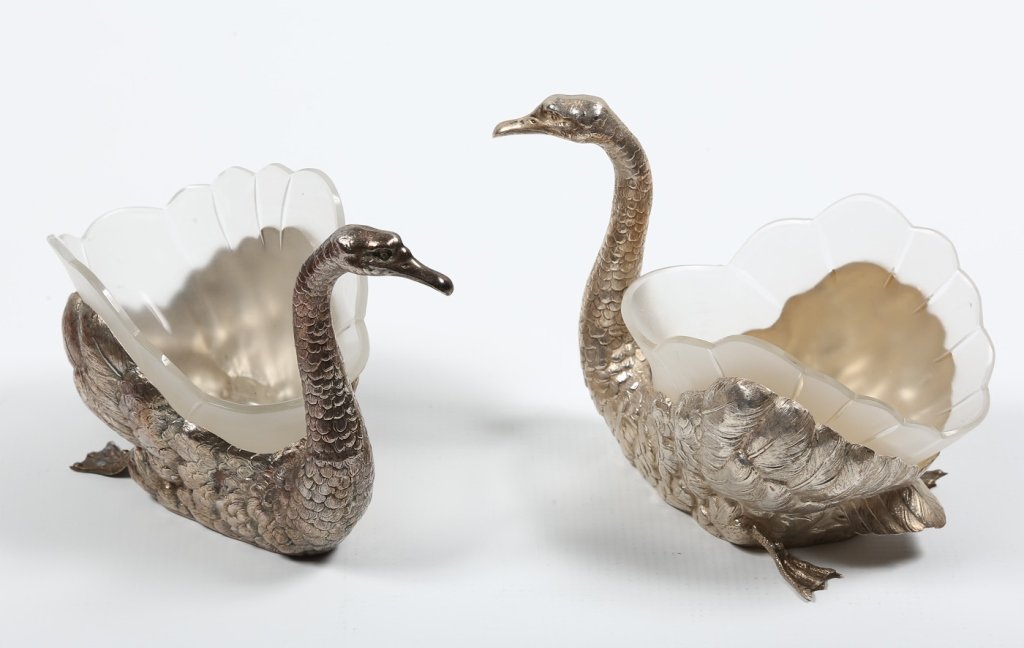 Fine Pair German Figural Silver Swans (1 of 1)