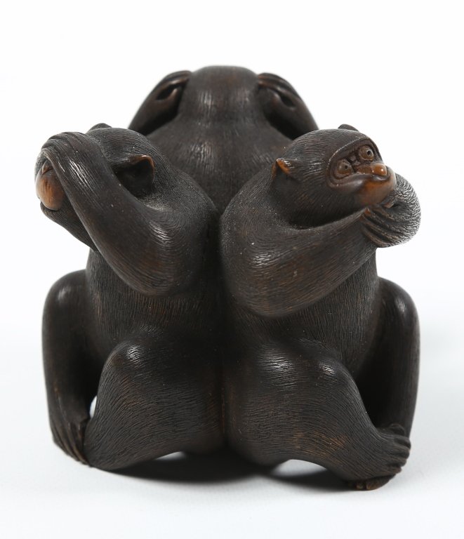 Antique Oriental Carved Wood Monkeys (1 of 2)
