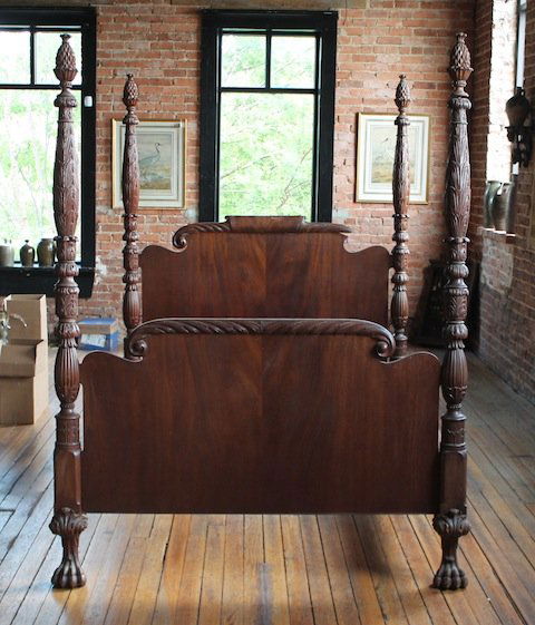American Classical Carved Mahogany Four Post Bed (1 of 5)