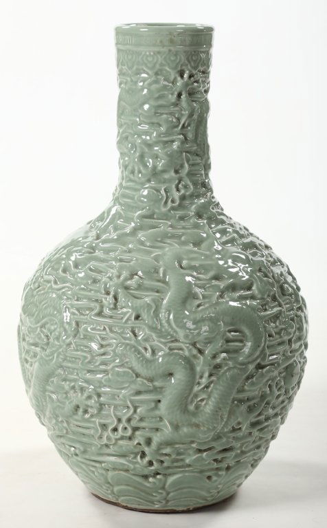 Large Chinese Vintage Celadon-Glazed Dragon Vase (1 of 4)