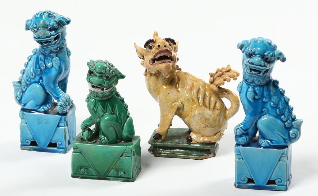 Collection Chinese Earthenware Lion Figures: Late Qing or Republic period. largest: H8 3/8'