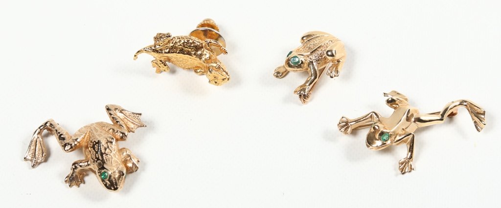 Collection Four Mid Century Figural Gold Frog Pins (1 of 1)