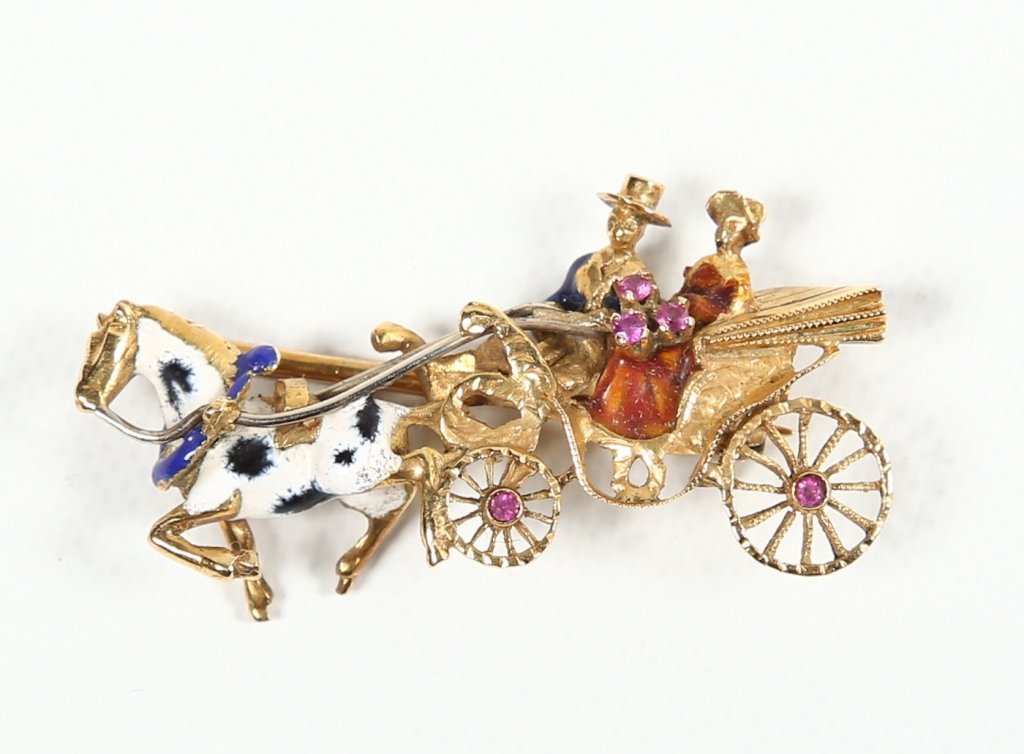 Unique Italian Gold & Enamel Figural Pin or Brooch (1 of 1)