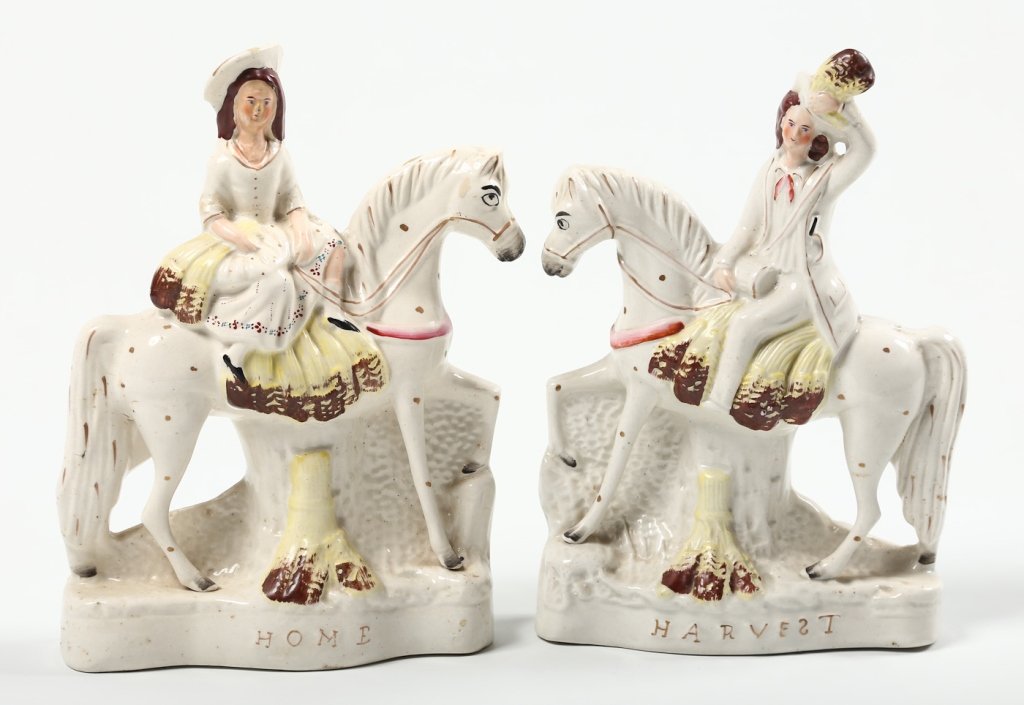 Pair British Staffordshire Pottery Horseman (1 of 2)