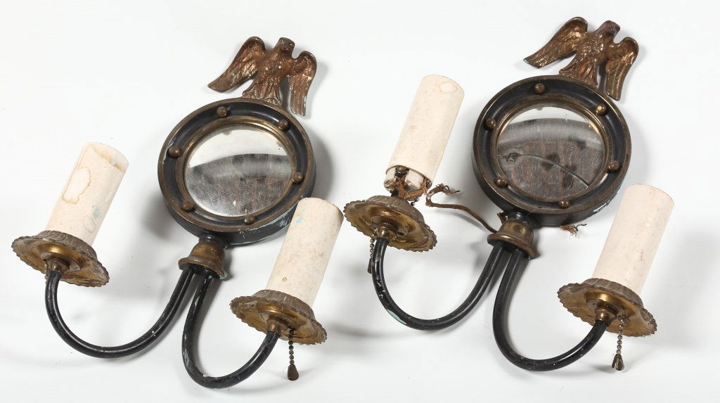 Pair American Federal Style Mirrored Wall Sconces (1 of 2)