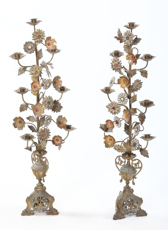 Striking Pair Indo Persian Figural Brass Candelabr (1 of 4)