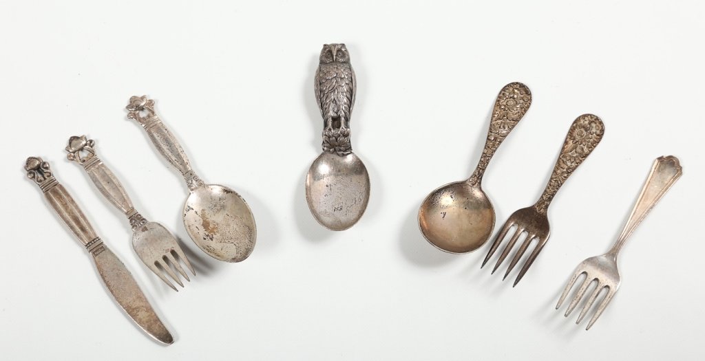 Collection Seven Antique Youth Sterling Utensils (1 of 2)