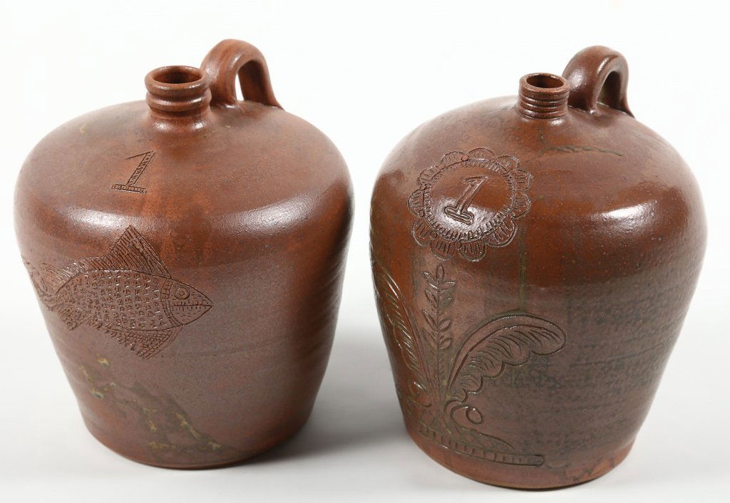 Two Southern Stoneware Decorated Jugs (1 of 4)