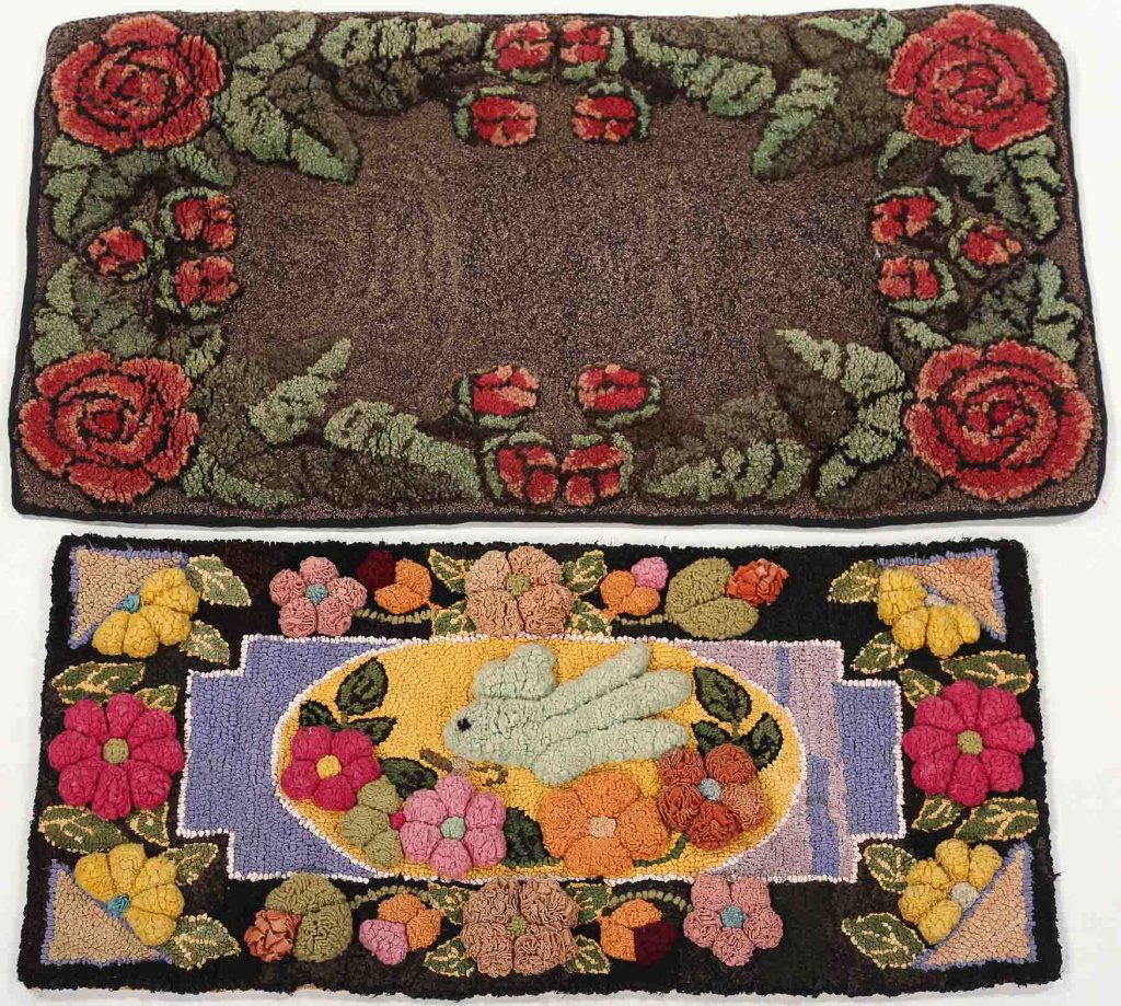 Two Antique American Pictorial Hooked Rugs (1 of 3)