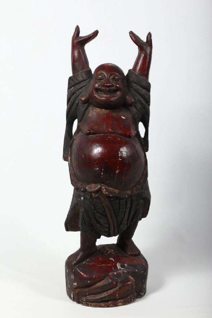Antique Chinese Carved & Polychrome Happy Buddha (1 of 4)