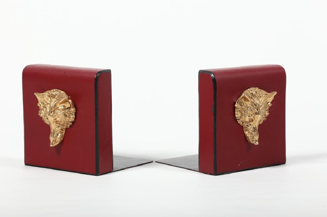 Charming Pair Fox Head Leather Bookends (1 of 2)