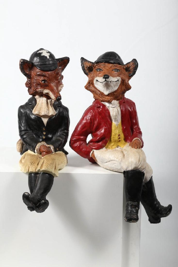 Pair Vintage Hand Painted Cast Stone Fox Figures (1 of 3)