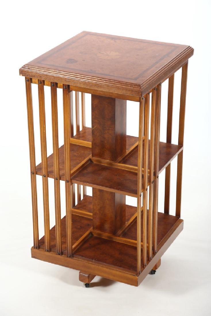 British Edwardian Inlaid Walnut Rotating Bookshelf (1 of 2)