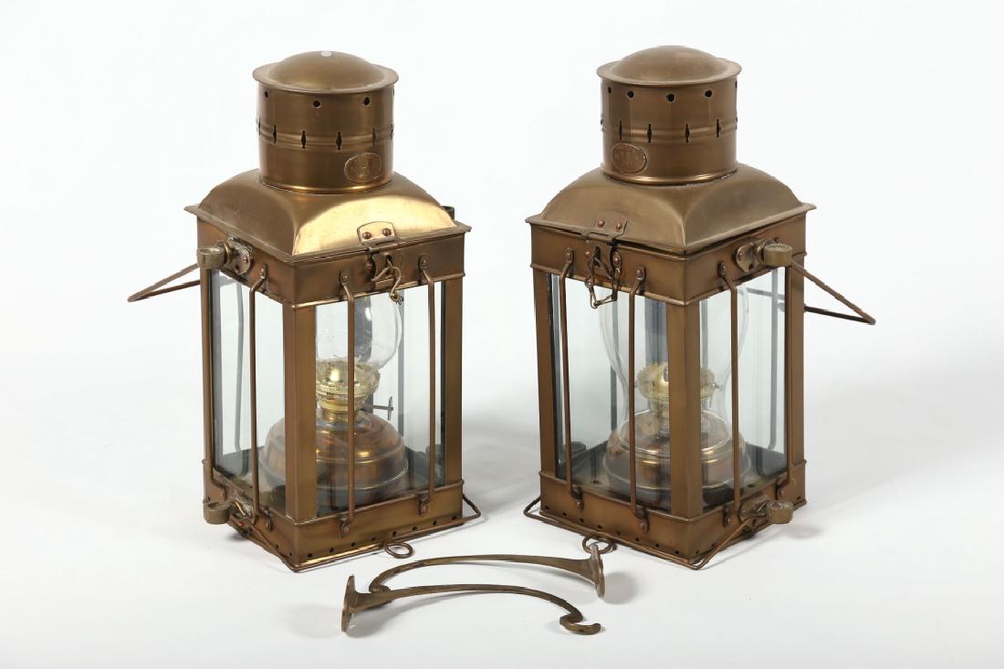 Charming Pair Neptune Hanging Brass Wall Lanterns (1 of 4)