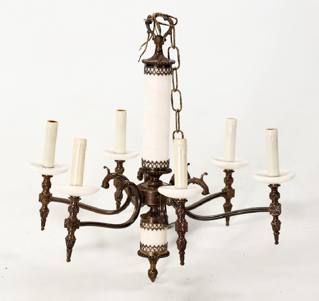 Antique Marble & Brass Chandelier: America or Continental, late 19th/early 20th century. unusual and striking white marble and brass configuration in the Art Deco taste. H20â€ W22â€