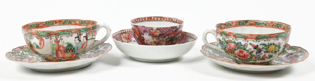Three Antique Chinese Export Porcelain Cups & Sauc (1 of 6)