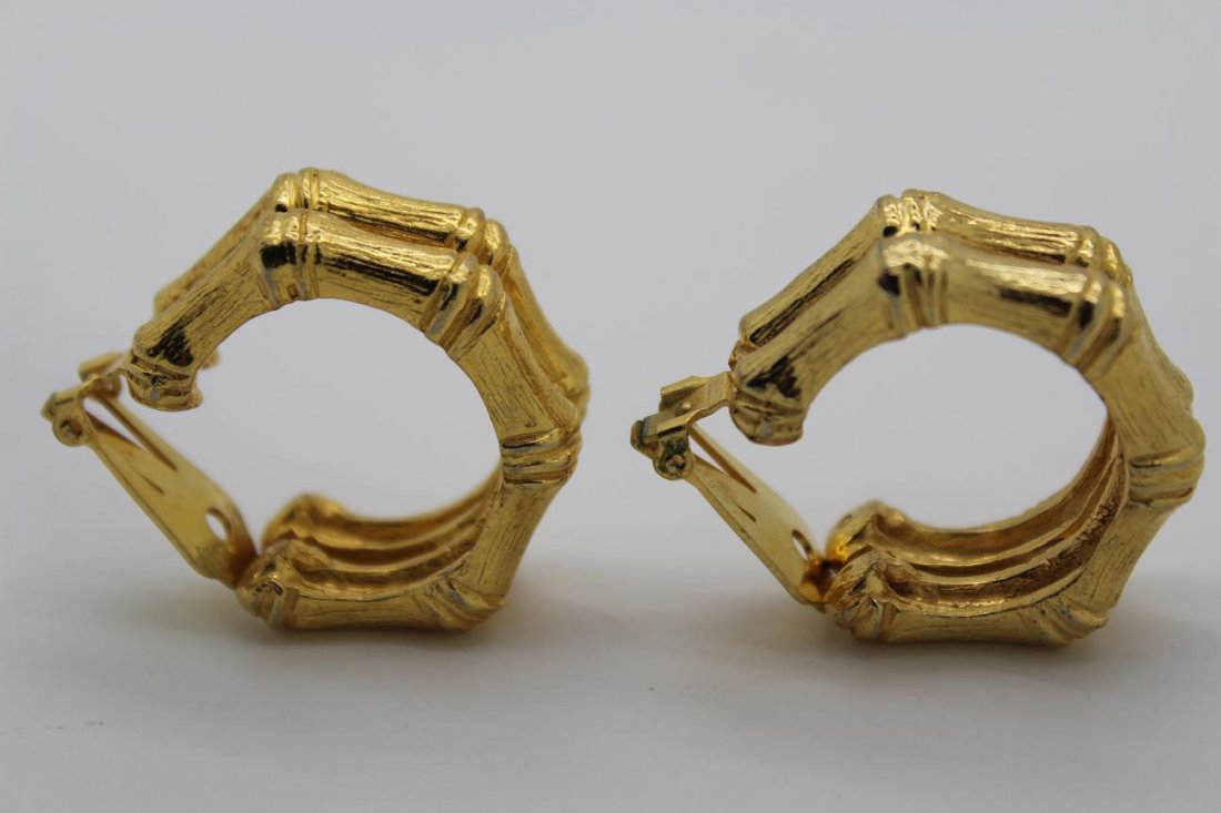 Vintage Kenneth Jay Lane Gold Bamboo Clip Earrings: Kenneth Jay Lane bamboo design hexagonal earclips 1 1/4" in diameter & 1/2" wide