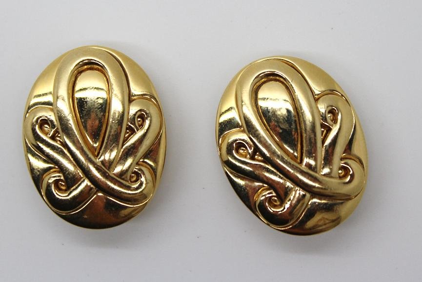 133: Vintage Givenchy Goldtone Oval Shaped Clip Earring: 32mm x 25mm. Marked Givenchy
