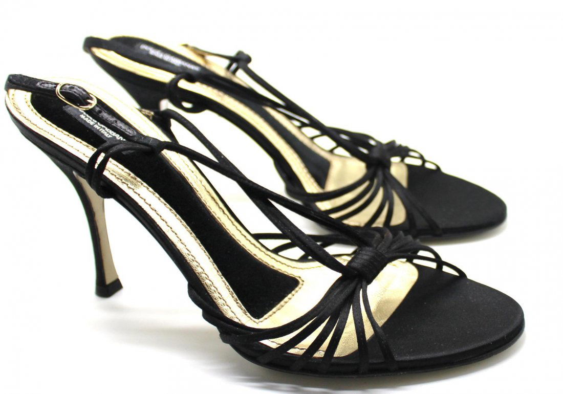 Dolce & Gabbana Black Strappy Satin Sandals...size 40: Black strappy Dolce & Gabbana slingback sandals. size 40.