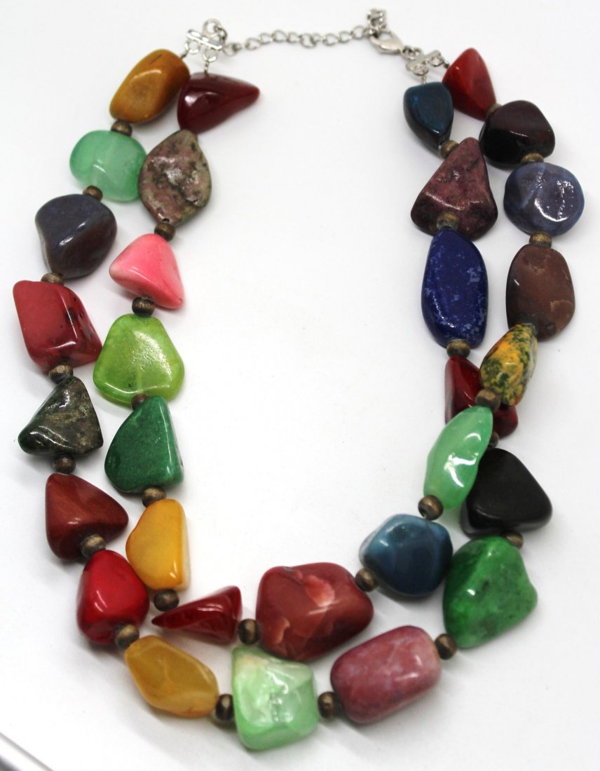 Vintage Multi Color Stone Layered Choker Necklace: 10" in length