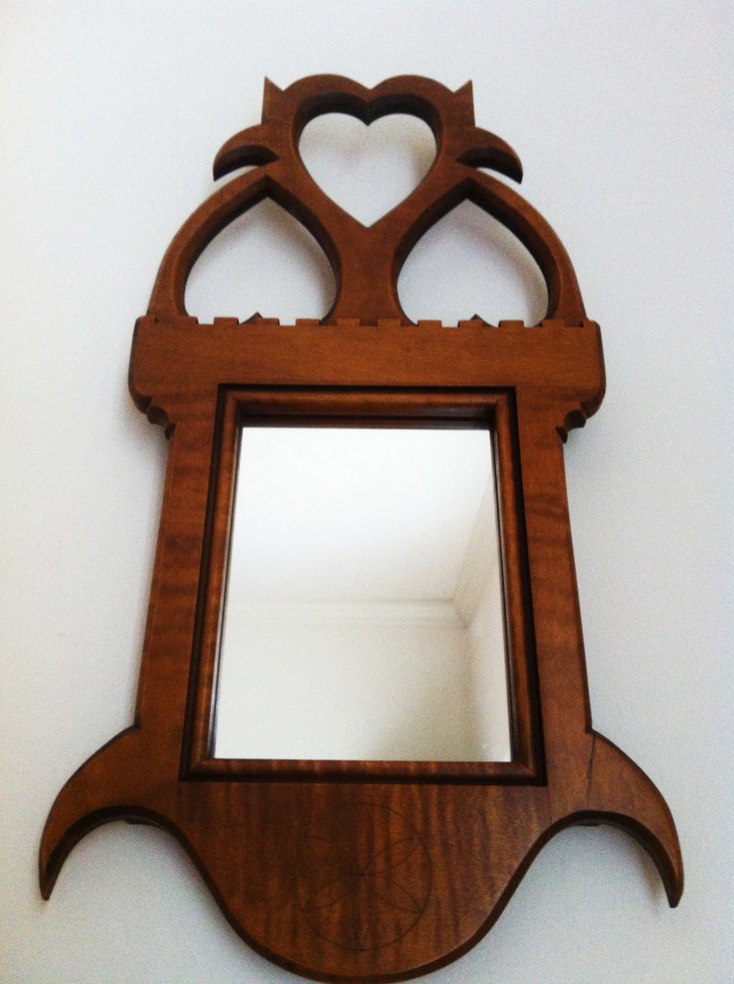 Handmade Eldred Wheeler Tiger Maple Courting Mirror 16": Handmade Eldred Wheeler Tiger Maple Courting Mirror 16" Stamped and with original label.