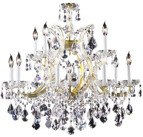 Maria Theresa Traditional Crystal Chandelier $2287: Retail Price $2287. 650-13-514 by Cyan lighting. Height: 26". Width / Diameter: 26.75". Finish: Chrome. Material: Wrought Iron, Glass, Imperial Crystal. Lamping: (13) 60W candelabra base (E12) (Bulb N