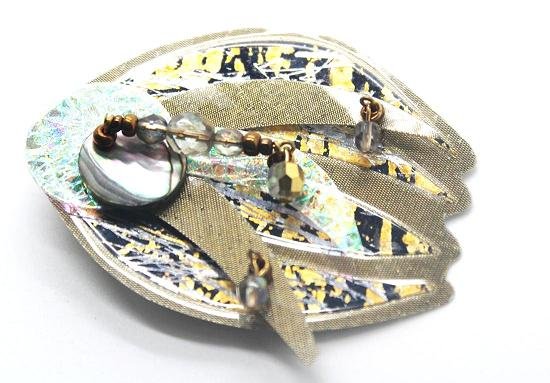 330: Vintage Plastic & Beaded Fish Pendent: 3" wide x 2 1/2" in length
