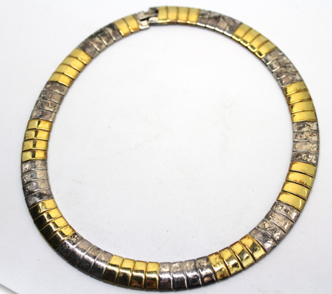 Vintage Gold Tone & Silver Choker Necklace: 14" in length