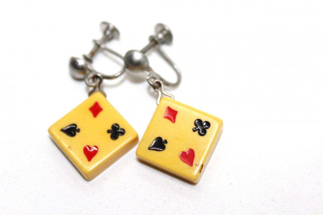 Vintage Card Deck Plastic Screwback Earrings