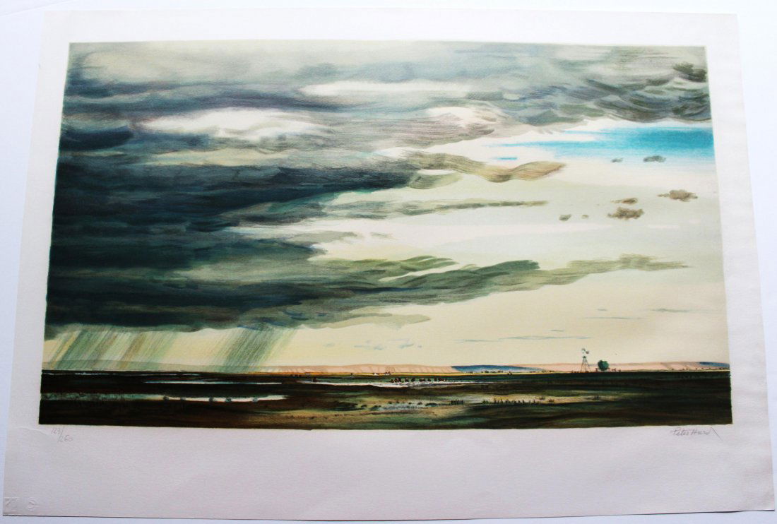 Peter Hurd - A Shower on the Prairie - Lithograph: Peter Hurd - A Shower on the Prairie - Lithograph. Edition 123/260. 19.5 x 28.5