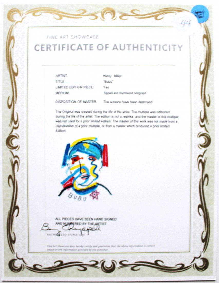 Henry Miller -BuBu - Serigraph - 3