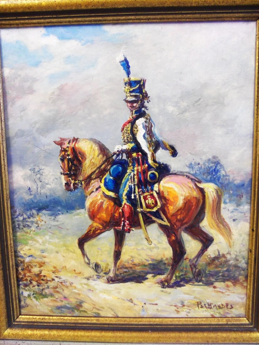 Lot Of 2 Mounted Cavalrymen Oils - Eugene Pechaubes