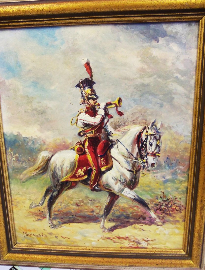 Lot Of 2 Mounted Cavalrymen Oils - Eugene Pechaubes - 2