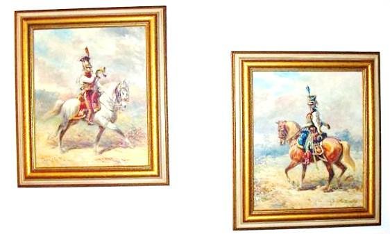 Lot Of 2 Mounted Cavalrymen Oils - Eugene Pechaubes - 3